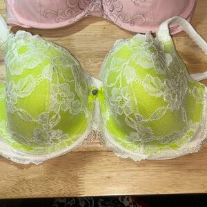 38 D Victoria Secret Bra Body By Lined Perfect Coverage Green Floral Lace NWT